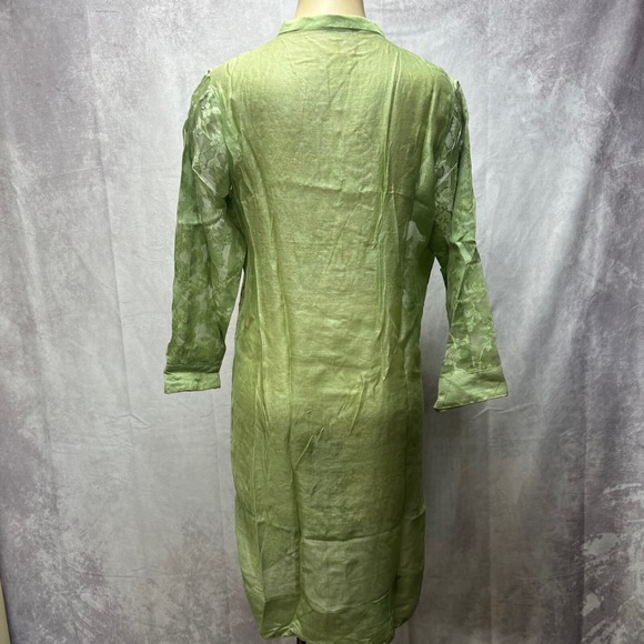 Agha Noor Kurta Tunic Womens S Embroidered Gold Lime Green Gauzy Pakistani - Picture 10 of 14